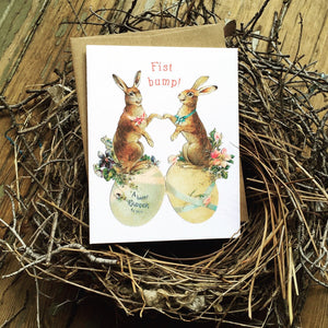 Easter Card - Two Easter Bunnies Fist Bump - Saratoga Botanicals, LLC