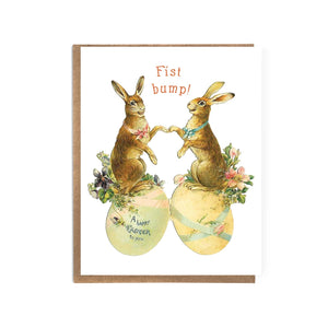 Easter Card - Two Easter Bunnies Fist Bump - Saratoga Botanicals, LLC