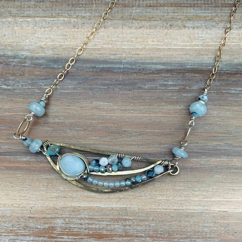 Faceted Aquamarine + Moonstone Necklace