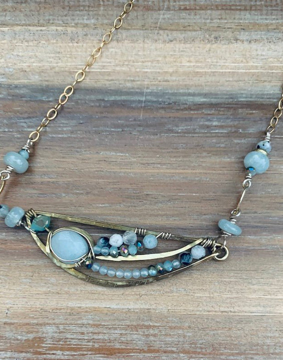 Faceted Aquamarine + Moonstone Necklace