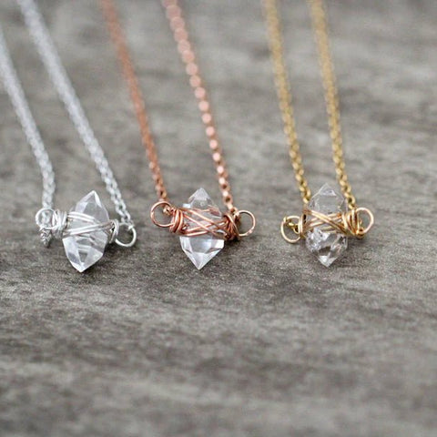 Herkimer Diamond Caged Necklace - 14k Rose Gold Fill 17 inches