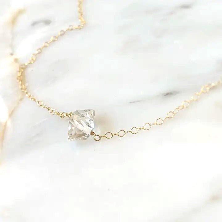 Quartz Crystal Diamond Necklace (Gold Filled or Sterling Silver) - Saratoga Botanicals, LLC