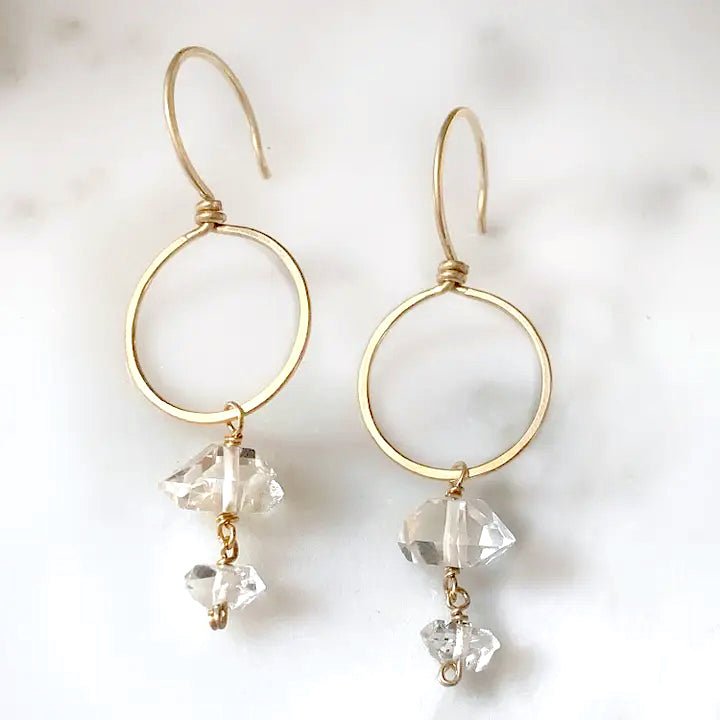 Quartz Dangle Diamond Earrings - Saratoga Botanicals, LLC